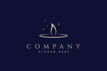 Candle logo with burning flame wick in simple illustration design - obrazy, fototapety, plakaty