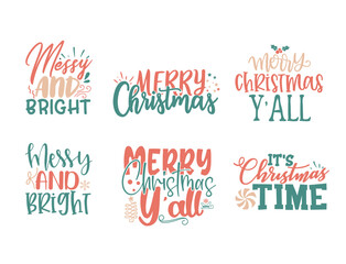 Set of Christmas quotes sayings and phrase typography handwriting bundle collection vector