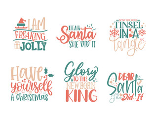 Set of Christmas quotes sayings and phrase typography handwriting bundle collection vector