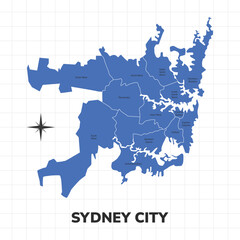 Sydney City map illustration. Map of the city in Australia