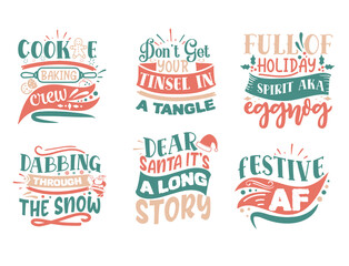 Set of Christmas quotes sayings and phrase typography handwriting bundle collection vector