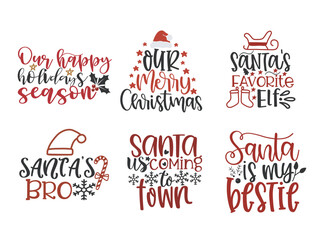 Set of Christmas quotes sayings and phrase typography handwriting bundle collection vector