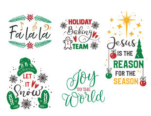 Fototapeta na wymiar Set of Christmas quotes sayings and phrase typography handwriting bundle collection vector