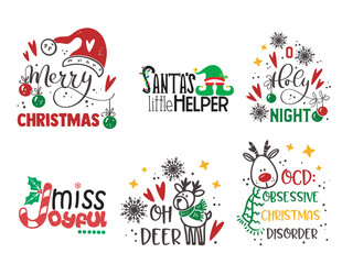 Set of Christmas quotes sayings and phrase typography handwriting bundle collection vector © Bossica