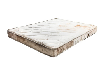 A tattered white mattress on a white transparent background
