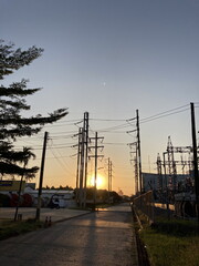 Sunset at Provincial Electricity Authority region 3 Nakhon Ratchasima, Thailand 