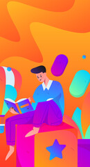 Character reading quietly vector concept operation hand drawn illustration
