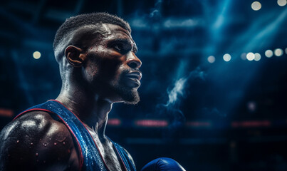 Emotional strong man boxers in dynamic action in boxing ring  - obrazy, fototapety, plakaty