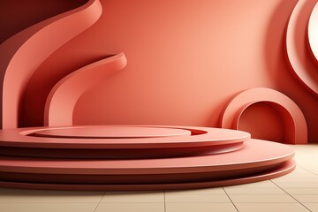 Abstract minimal scene with red podium
