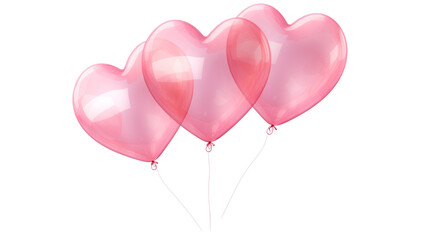 Three Pink Heart Balloons with strings Floating in the Air