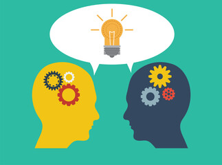 Two Humans Thinking and Generating Ideas. Brainstorming and business conversation concept vector art