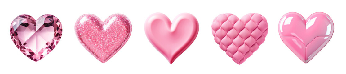Set of pink hearts on transparent background