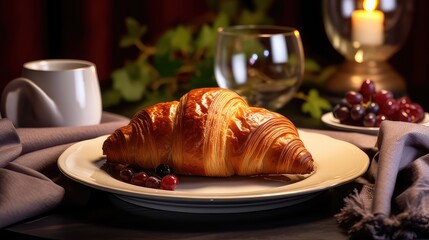 breakfast with croissant and coffee