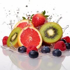 fresh fruit in water white background