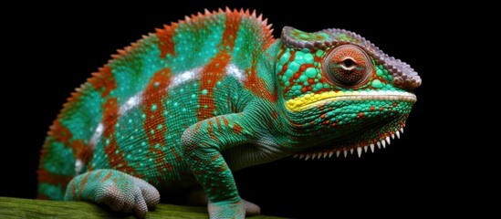 closeup of amazing chameleon on black background.