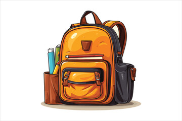School bag isolated on white, school bag with school supplies, icon, bag, suitcase, vector, travel, sign, symbol, illustration, object, business, school, button, backpack, card, luggage, design - obrazy, fototapety, plakaty