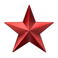 Red tin metal five-pointed star isolated on transparent background