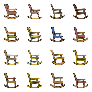 Set of rocking chair icon. Hand drawn doodle vector design.