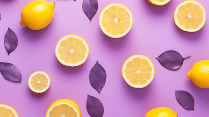 Shapes of fresh delicious healthy lemon citrus fruits or whole fruits isolated on pastell purple background 