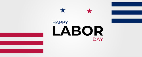 Obraz premium USA Labor Day greeting card with brush wood background in United States national flag colors and hand lettering text Happy Labor Day. suit for banners, covers, websites, flyers, presentations. 
