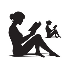 Woman Reading Silhouette: Silken Symphony - Flowing Fabric, Flowing Words, A Girl Adrift in the Silhouetted Seas of Literature
