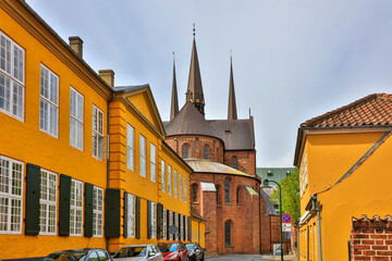 Denmark Roskilde city view on a sunny spring day