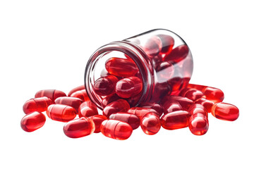 Red pill capsule isolated on transparent background.