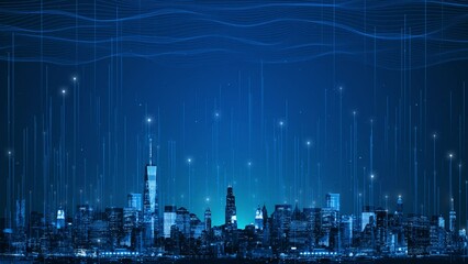 3D AI modern Smart network and Connection technology creative communication and internet network connect in smart city . Concept of 5G wireless digital connection and internet of things future. - Powered by Adobe