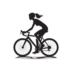 Woman Cycling Silhouette: Joyful Ride in Spring Blossoms, Nature Connection and Outdoor Activity - Delicate Black and White Silhouette of Girl on Bicycle
