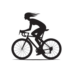 Urban Cyclist: Woman Cycling Silhouette in Cityscape, Active Lifestyle and Commuting Concept - Stylish Girl Riding Bike in Detailed Silhouette
