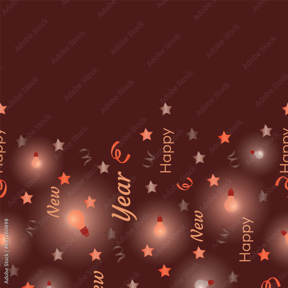 Poster Design with a seamless pattern background of lights and text. Vector repeat surface pattern design. Happy New Year design!