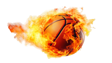 Basketball in fire isolate  on transparent background 