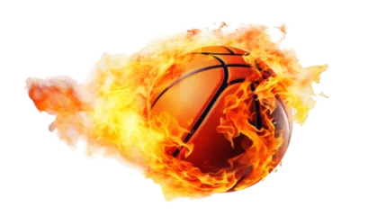 Fotobehang Basketball in fire isolate  on transparent background  © adam