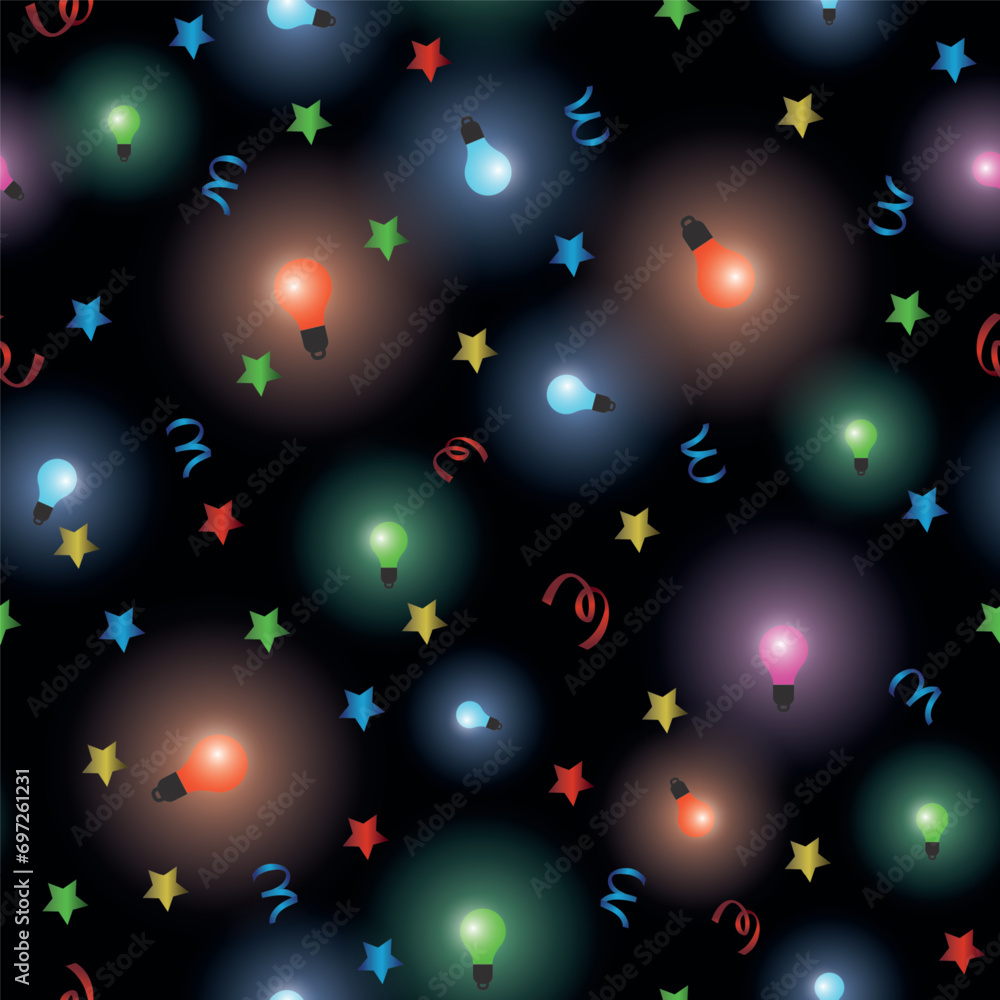 Poster Design with a seamless pattern of lights. Vector repeat surface pattern design. Happy New Year design!