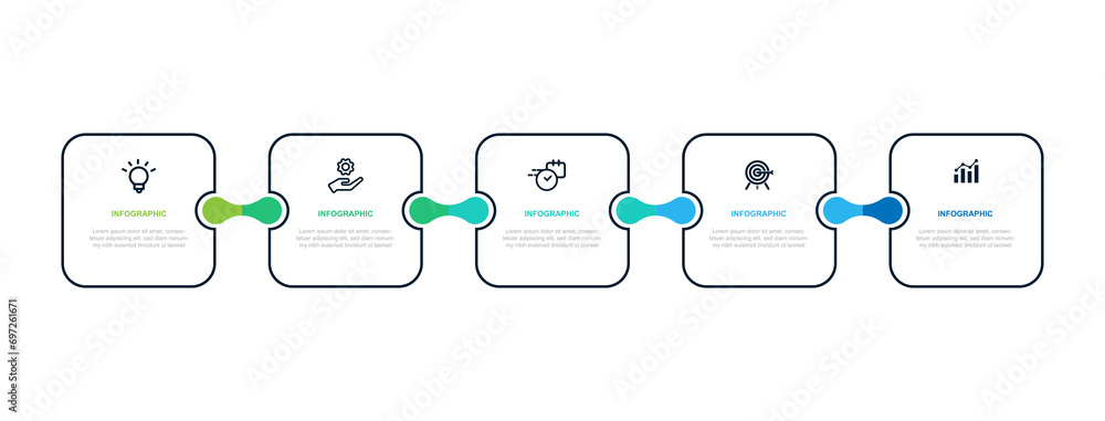 Poster 5 table line step infographic template with icons suitable for business information and web presentation 