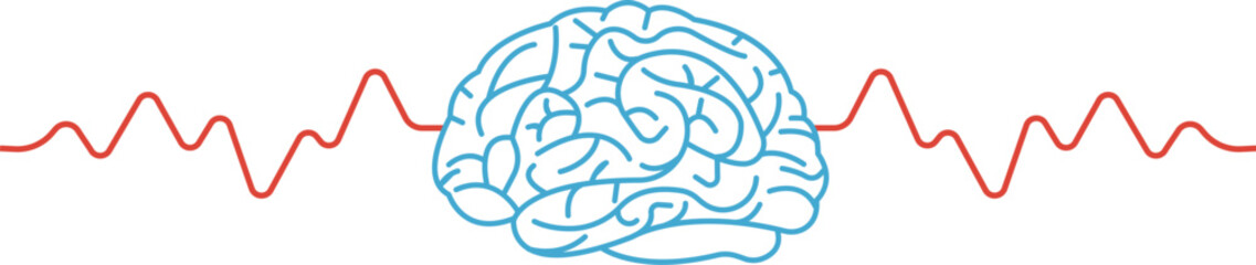 Human brain with wave lines. Power of Human mind. Brain wave activity. Complex neurology and brain related concepts and ideas. Isolated vector.