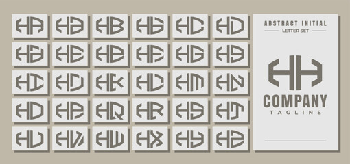 Minimalist line curve abstract letter H HH logo design set - obrazy, fototapety, plakaty