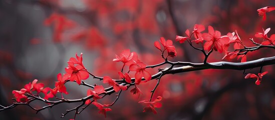 'Crimson Queen' Japanese maple branch in Spring. - obrazy, fototapety, plakaty