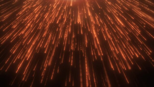 Animated abstract fall of fiery glowing meteorites. Fantastic space background with falling comets.