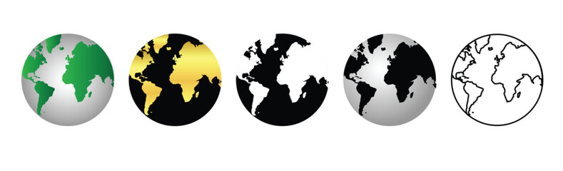 Earth globe icons. earth hemispheres with continents. vector world map set.