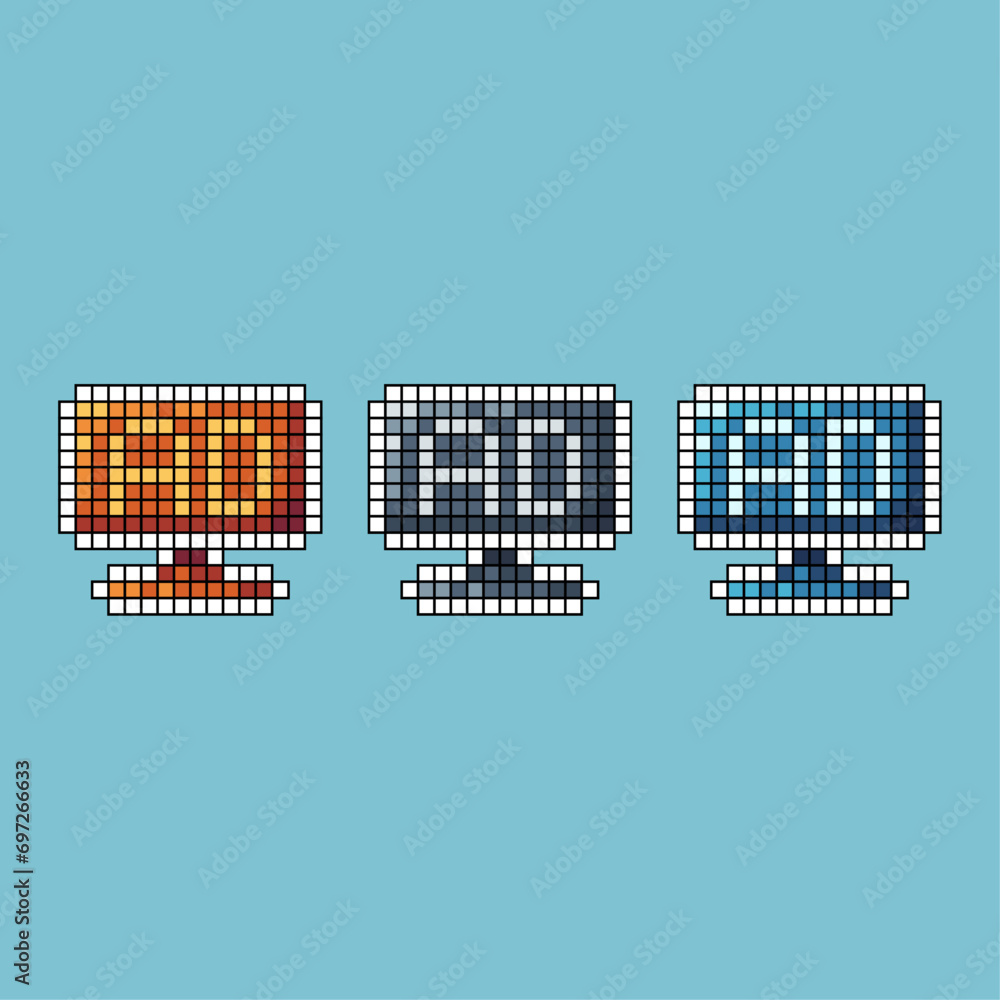 Fototapete pixel art stroke sets of ads monitor icon with variation color item asset. ad monitor icon on pixela