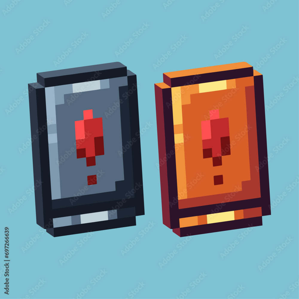 Poster isometric pixel art 3d of exclamation mark phone icon for items asset. exclamation phone mark icon o