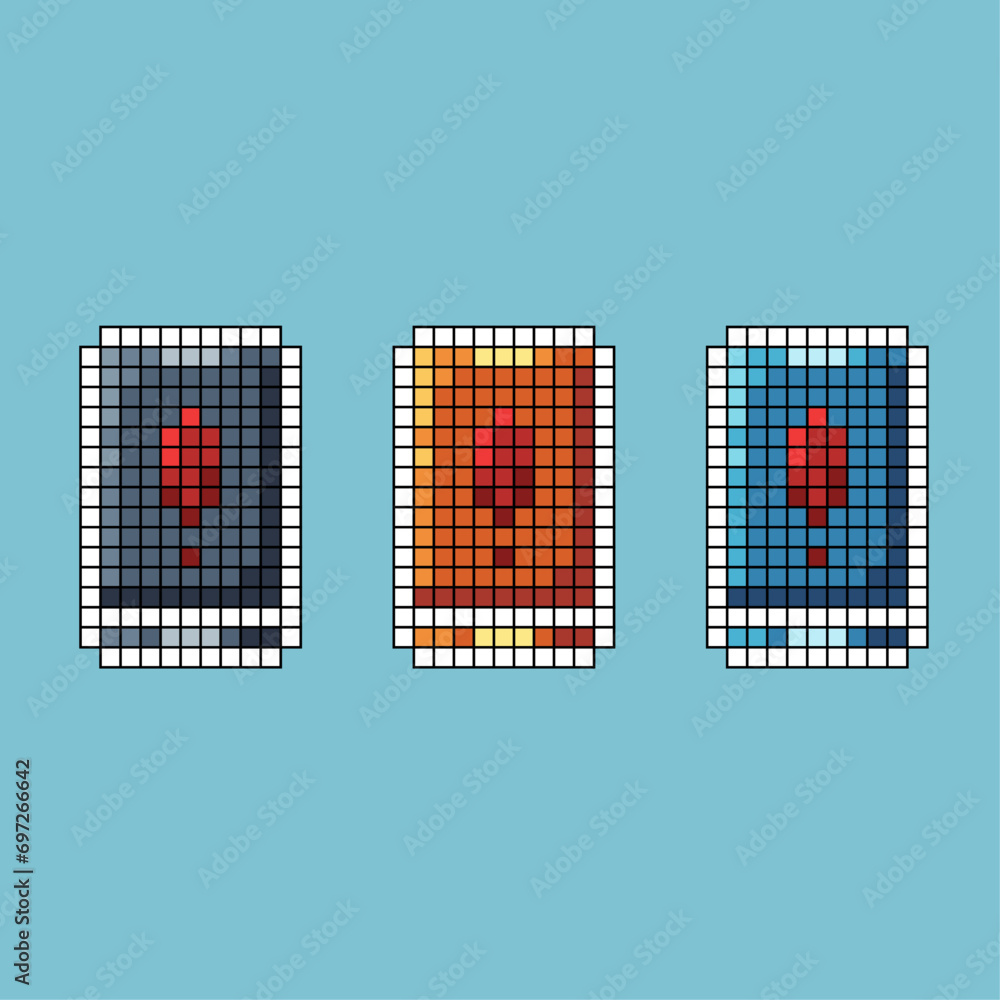 Poster pixel art stroke sets of phone exclamation mark icon with variation color item asset.exclamation ico