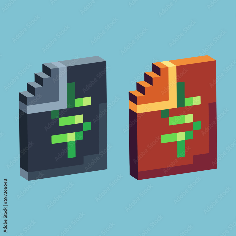 Poster isometric pixel art 3d of paper money icon for items asset. paper money icon on pixelated style.8bit
