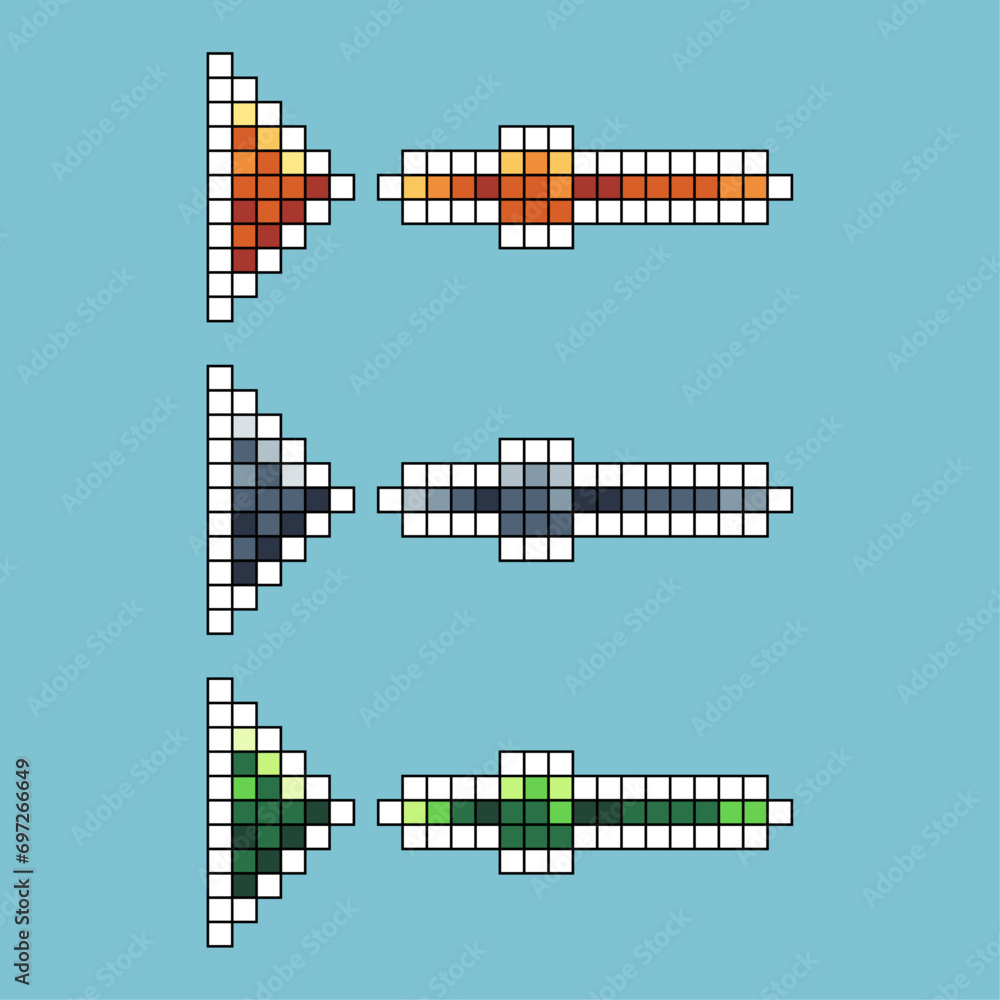 Fototapete pixel art stroke sets of play button icon with variation color item asset.play button icon on pixela