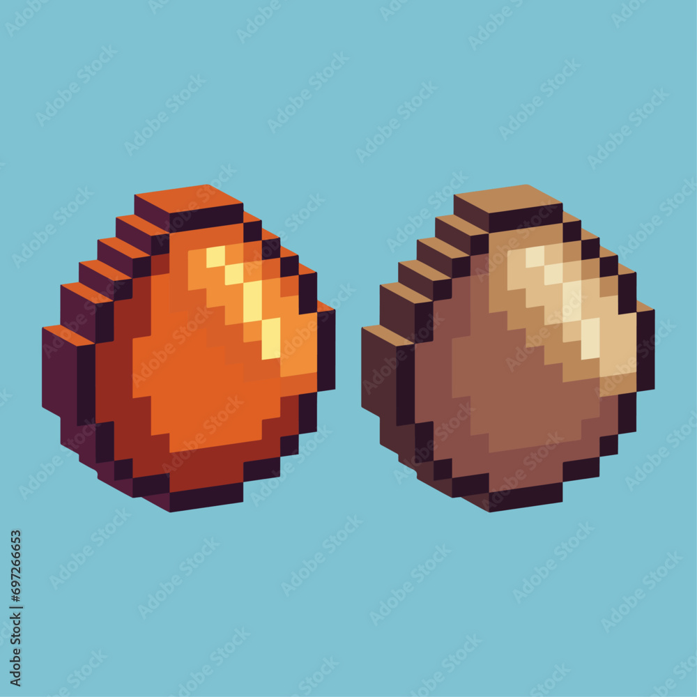 Poster isometric pixel art 3d of eggs icon for items asset.eggs icon on pixelated style.8bits perfect for g