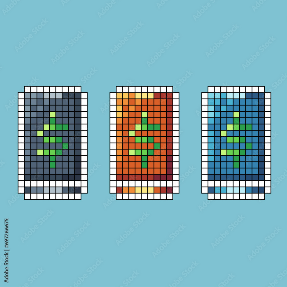 Poster pixel art stroke sets of handphone money icon with variation color item asset. money phone icon on p