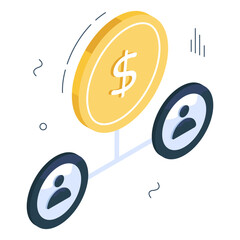 Dollar coins with avatars showcasing investors icon 

