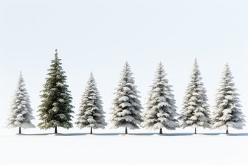 A row of trees covered in snow on a sunny day. Perfect for winter landscapes and nature scenes