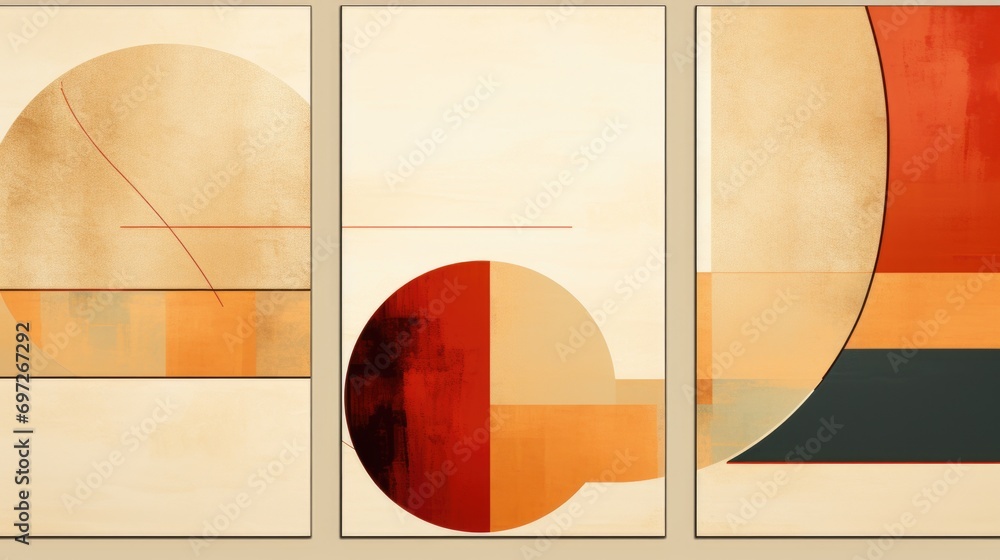 Aufkleber three paintings of various shapes displayed on a wall. suitable for interior design projects or art-